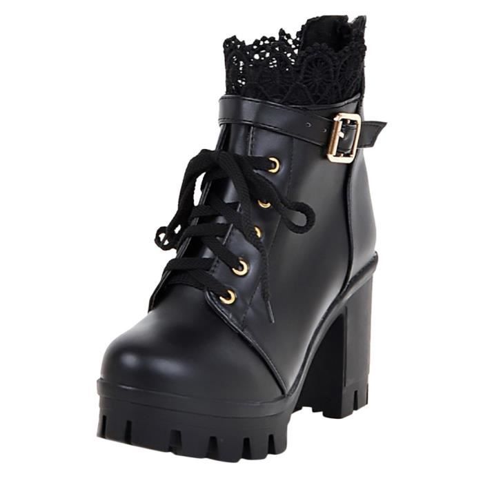 Mode femmes talon haut epais a lacets bottines plate Achat Vente Mode femmes talon haut epais a lacets bottines plate pas cher Cdiscount