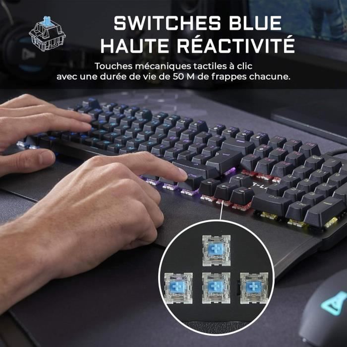 Clavier mécanique gamer xpert-k400 switch bleu rétro-éclairage rgb 20 modes  - chassis métal + logiciel SPIRIT OF GAMER Pas Cher 