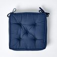 Galette de chaise coussin rehausseur en coton Bleu marine, 40 x 40 x 10 cm-2