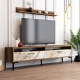 Meuble TV moderne 180cm avec table basse et étagère Varnus Bois et Effet marbre Blanc-2