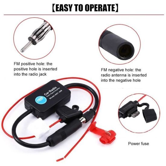 Bingfu Amplificateur Signal Autoradio Antenne pour Radio FM AM Auto Universel, Alimentation 12V Adaptateur DIN Fiche pour Véhicule Camion SUV Audio