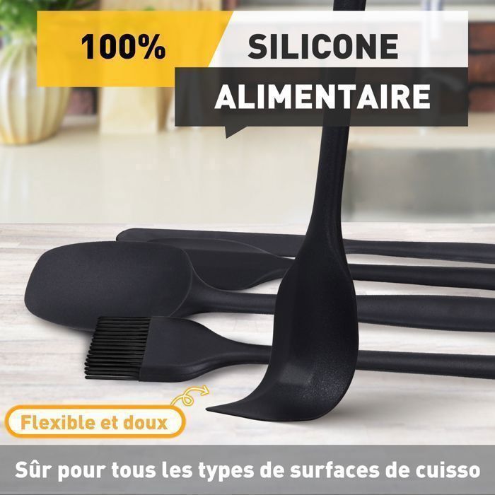 Hotec Set 5 Spatules En Silicone Alimentaire Résistantes à La Chaleur - Noir