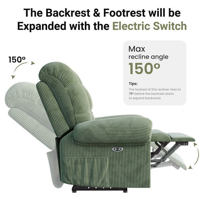 Beliani Fauteuil Inclinable avec Repose-Pieds en Lin Retro Vert Menthe Oland