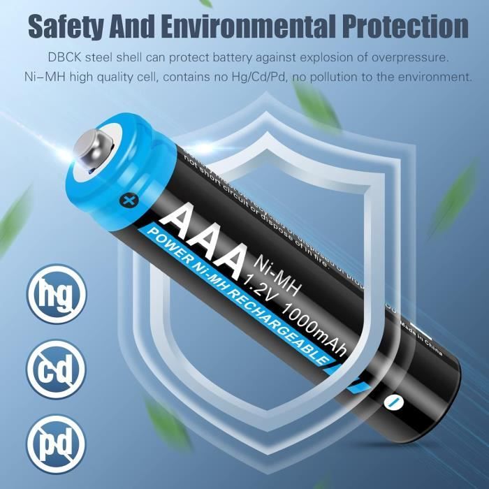 16 Pièces Piles Rechargeables AAA, 1000mAh Haute Capacité 1,2V NiMH