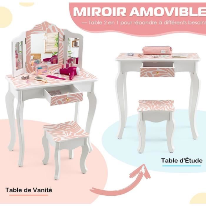 DREAMADE Coiffeuse Princesse avec Miroir Amovible et Tabouret, Ensemble de  Vanité Table de Maquillage pour Enfants Fille, Blanc - Cdiscount Maison