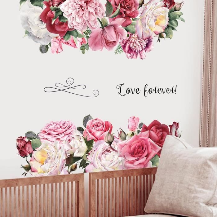 Stickers Muraux Pivoines Rose/Beige Romantique 94x73cm - Autocollants Fleurs