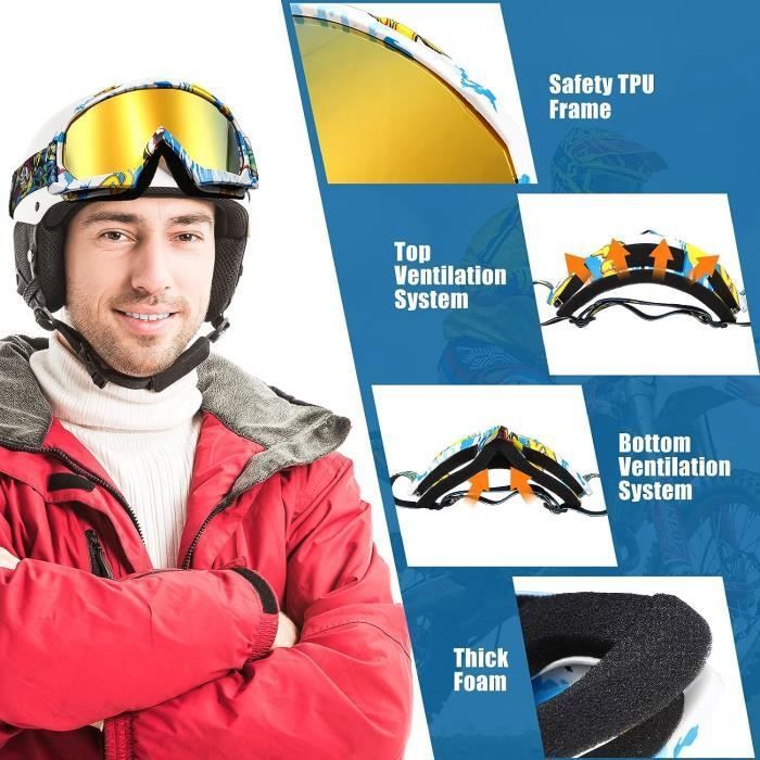 Lunettes de ski, Lunettes de patinage, de ski et de surf des neiges avec protection anti-buée et UV, double lentille sphérique pour hommes, femmes et jeunes, sports d'hiver, motoneige Juli M4