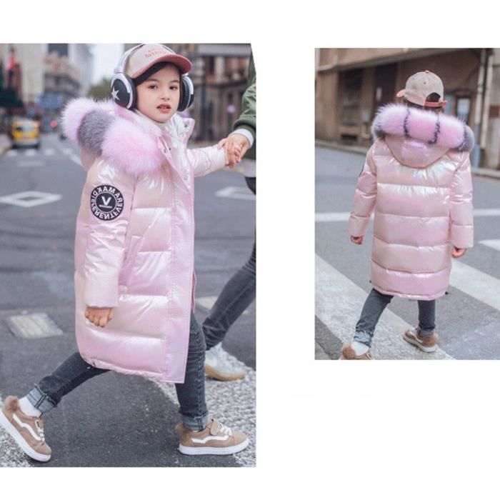 Doudou Hiver FIlle Manteau Milongue avec capuche de fourrure Chaud