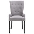 [Style Campagne] 24850 Lot de 4 Chaises à dîner - Chaise à dîner - Chaise de salle à manger avec accoudoirs - Gris clair Tissu-3
