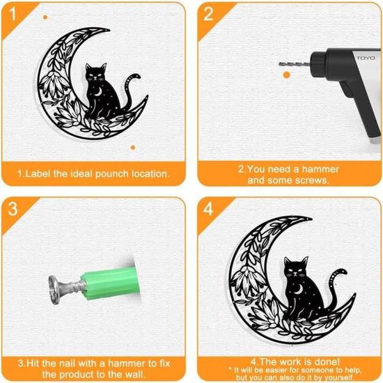 Décoration murale chat et lune en métal,Lune Chat Noir Tentures Murales  Décor Silhouette,silhouette d'art chat en fer forgé - Cdiscount Maison