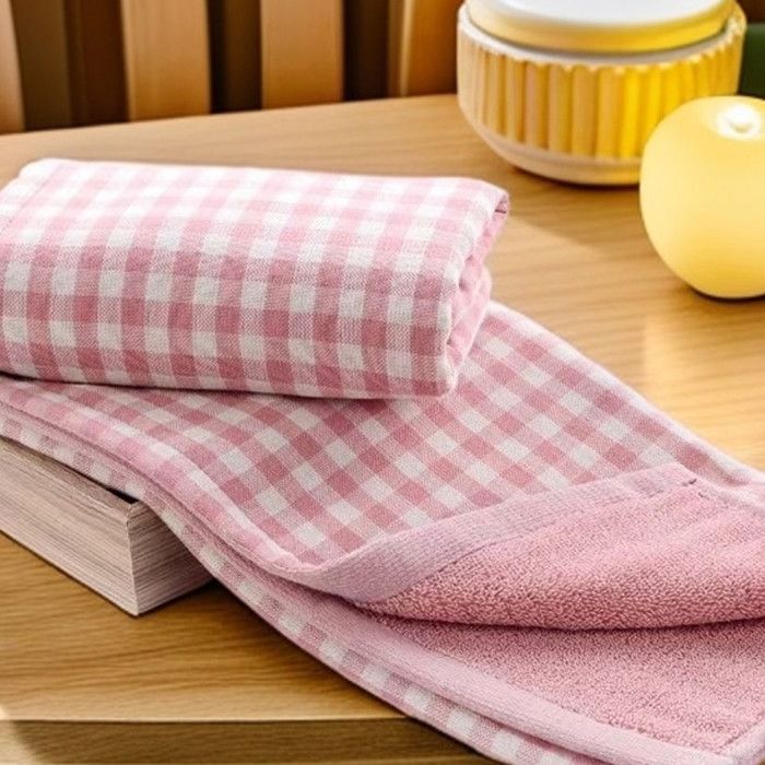Lot De 2 Torchons De Cuisine Artoid Mode - Carreaux De Buffle Et Lapin Rose - 42x65cm