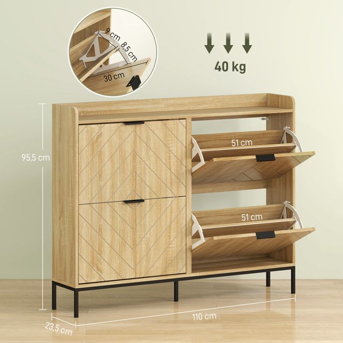 Meuble à Chaussures, Armoire à Chaussures étroite, 4 Tiroirs Rabattables Porte Haute Brillante 105x24x92 5cm Blanc 98939601