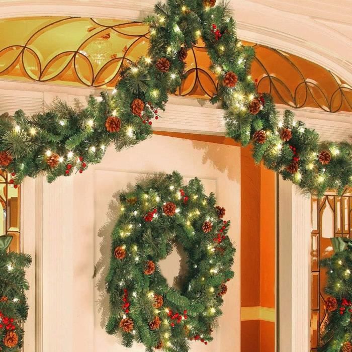Guirlande Lumineuse Noël 2,7m Avec Pommes De Pin Et Baies - 50 LED Blanc Chaud | Décoration Intérieur/Extérieur, Sapin, Fenêtre, Porte - 10