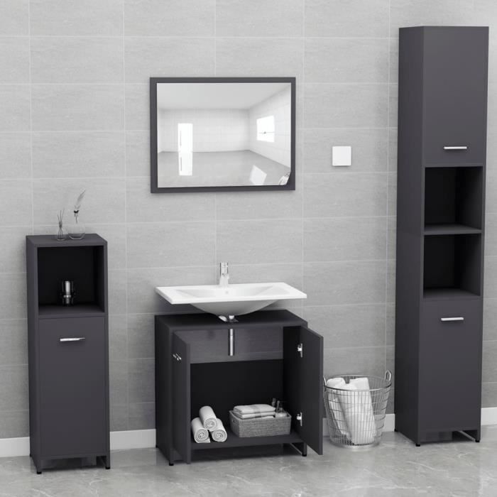 Ensemble meubles salle de bain design suspendu - Gris anthracite et noir  ALBY
