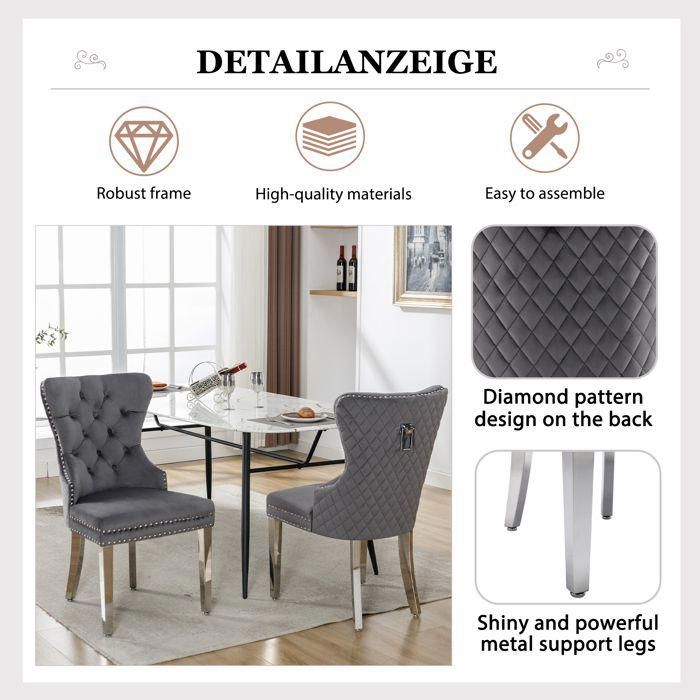 Lot De 2 Chaises De Salle à Manger Velours Gris - Pieds Chromés - Dossier Touffeté
