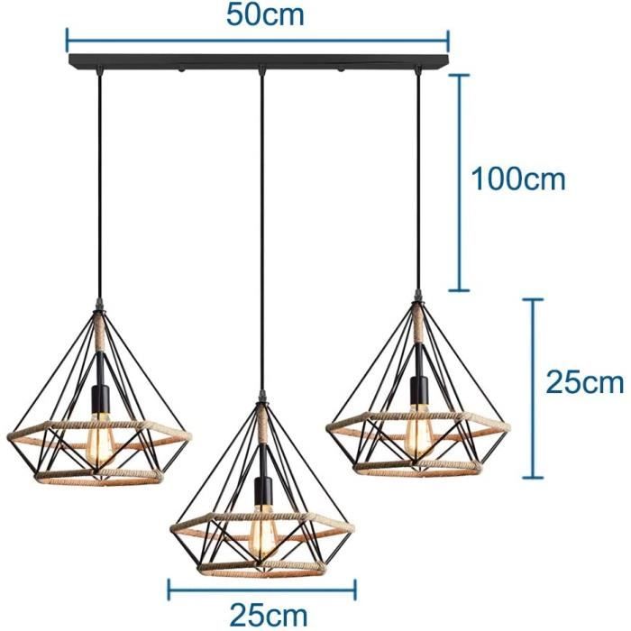 Lustre Plafonnier Industriel IDEGU | Abat-jur Cage Diamant 16cm - E27 - Noir
