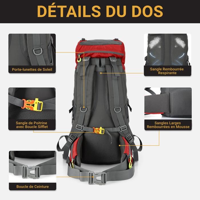NACATIN Sac dos de randonn e 60L id al pour le camping le