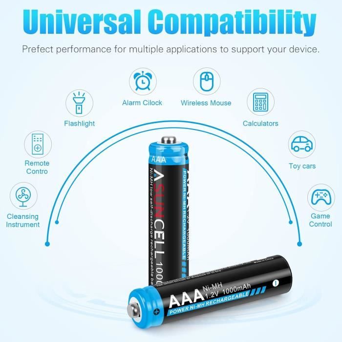 16 Pièces Piles Rechargeables Aaa, 1000Mah Haute Capacité 1,2V NiMh