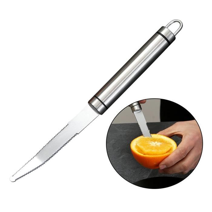 Petit couteau à fruits de pamplemousse incurvé en acier inoxydable dentelé  avec éplucheur de cuisine à long manche - Cdiscount Maison