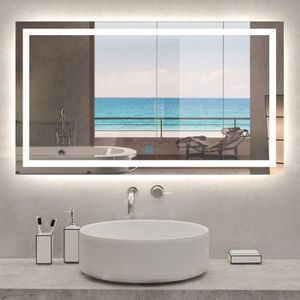 Miroir De Salle De Bain LED Asymétrique 85x55cm - 3 Couleurs, Dimmable, Antibuée, IP44, Montage Horizontal/Vertical