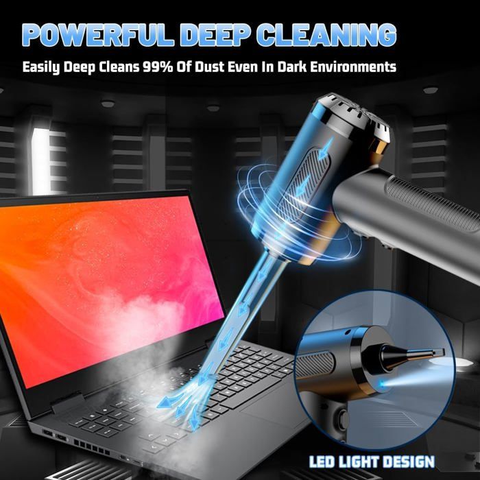 Souffleur Air Comprimé 220000 RPM - Dépoussiéreur Électrique Puissant Avec LED Pour Clavier PC, Voiture Et Maison