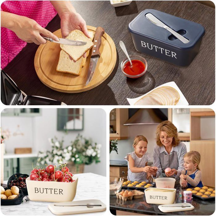 Beurrier En Porcelaine Avec Couvercle Hermétique Et Couteau - Idéal Pour Beurre Frais