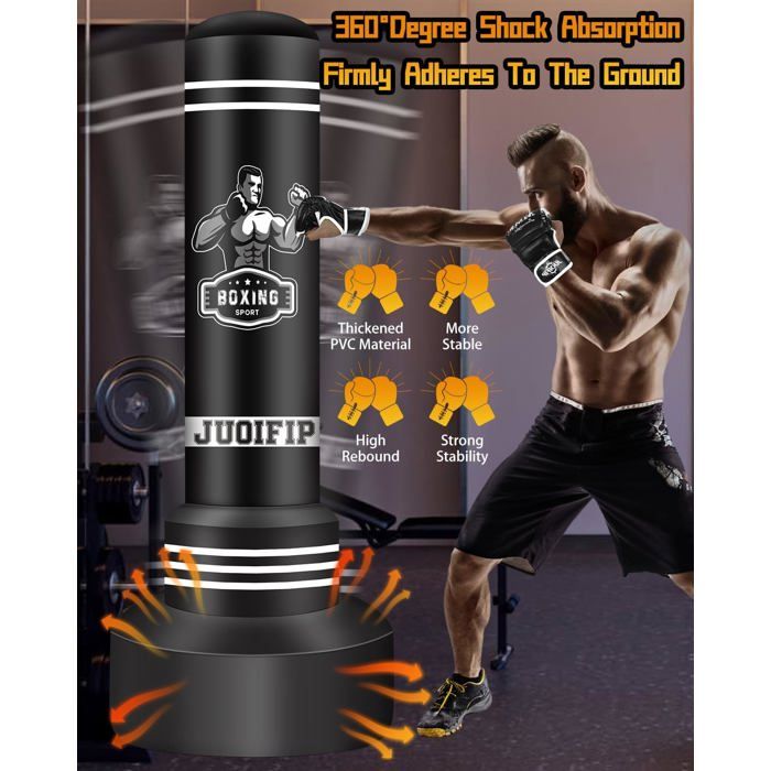Sac De Frappe Adulte 180 Cm – Autoportant Avec Pompe Intégrée Rechargeable, Gants Inclus, Base Eau/Sable, Pivot 360° – Kickboxing MMA Muay Thai