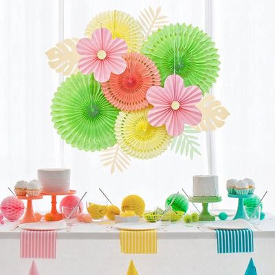 9 Décoration Fleurs Papier à Suspendre - Éventails 20-35cm, 3 Couleurs