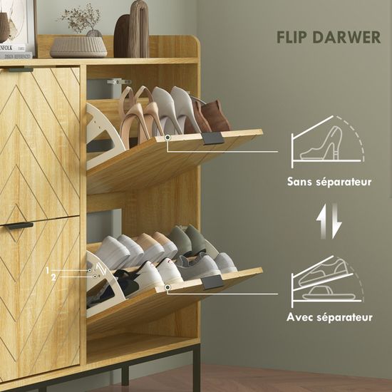Meuble à Chaussures HOMCOM 20 Paires - Porte Haute Brillante Blanc 105x24x92.5cm