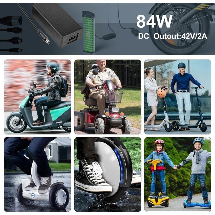 Chargeur Universel 42V/36V 2A Pour Trotinette Électrique - 6 Connecteurs, Compatible Xiaomi M365/Pro