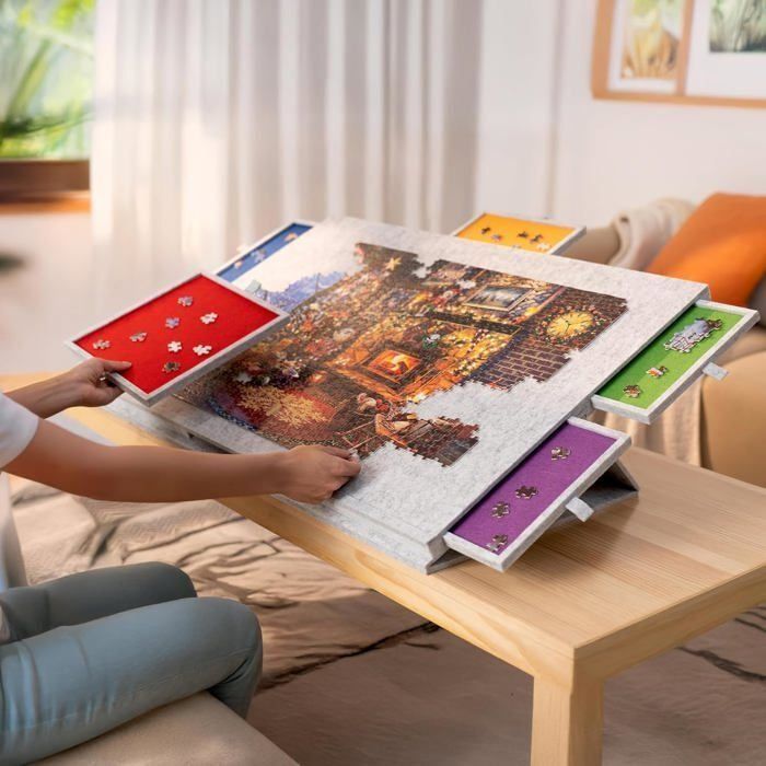 Becko Table de puzzle inclinable avec hauteur réglable jusqu'à 1500 pièces, fermée avec 4