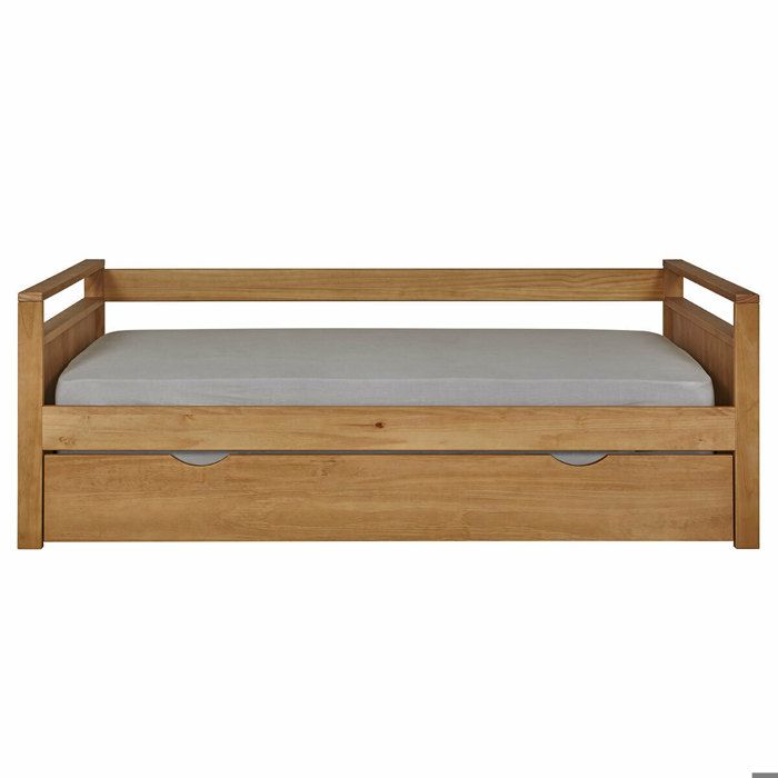 Lit simple 90 x 200 cm, canapé-lit avec lit gigogne réglable, armoire de rangement, 3 tiroirs et led port usb, noir