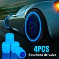 Lot de 4 Bouchons de Valve Bleu Fluorescent Lumineux Universelle pour Voiture, Moto, Vélo, Roue-0