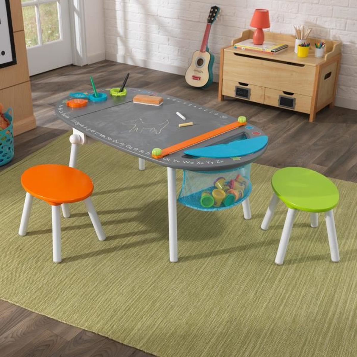 Table De Jeux En Bois Enfants Avec Rangement Et 2 Tabourets