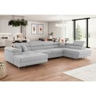 MEUBLESLINE Canapé d'angle convertible ANNIO U en velours côtelé Gris Clair