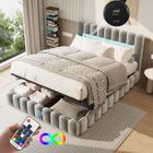 Lit coffre - PERGAR - 180 x 200 cm - Lin gris - Sommier inclus - Rangement USB et LED