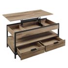 Table Basse - VASAGLE - Plateau Relevable - Rangement Ouvert et Caché - Marron Camel et Noir d'Encre