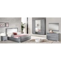 Chambre complète 160x200 gris/Simili cuir blanc à LEDs - FENY n°2 - Gris - Bois - Cadre + tête de lit : L 167 x l 208 x H 119 cm -