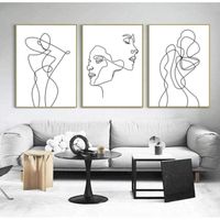 Baiser Dessin Au Trait sur Toile Tableau Visage Affiche Abstraite Femme Murale Art Peinture 3 PièCes Chambre Decoration sans Cadre