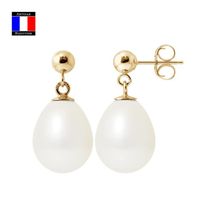 Compagnie Générale des Perles - Boucles d'Oreilles en Or et Véritables Perles de Culture 9-10 mm - Système Boule - Bijou Femme
