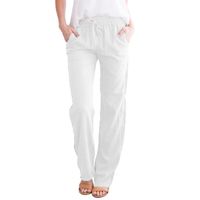 Pantalon ample décontracté en coton et lin pour femme - Blanc - Respirant - Yoga - Randonnée - Montagne
