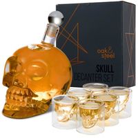 Oak & Steel - Carafe Tête de Mort Crâne (700ml), 6 Verres à Whisky Crâne (75ml) - Saint-Valentin, Fête Pères & Anniversaire