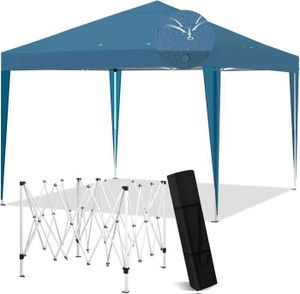 TONNELLE - BARNUM Pavillon Pliable 3x3m, Tonnelle de Jardin Imperméable, Barnum, pour Camping, Barbecue, Fête Plage, Bleu E0UEG0027