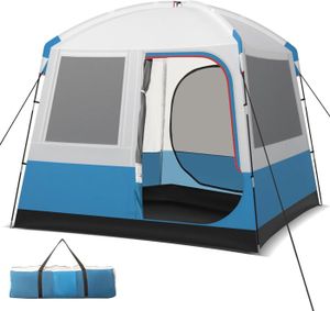 TENTE DE CAMPING GOPLUS Tente de Camping 5 Personnes, Tente Familiale Coupe-Vent, Portes en Maille Double Couche, Fenêtres en Maille, 248x248x230 cm