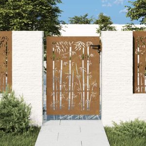 PORTAIL - PORTILLON Porte de jardin MVS - Portail de jardin 85x150 cm acier corten design de bambou,14,65 Kg