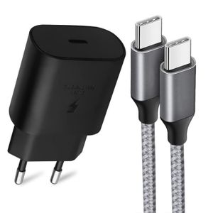 CÂBLE TÉLÉPHONE Chargeur USB-C 25W + Câble Nylon USB-C vers USB-C 