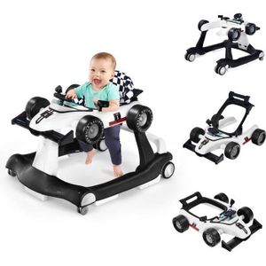 YOUPALA - TROTTEUR COSTWAY Trotteur Bébé Pliable Musical 4 en 1 Apparence de Voiture Pousseur Hauteur et Vitesse Réglables avec Lumière Volant Blanc