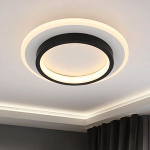 PLAFONNIER Plafonnier LED moderne 24W - Lustre rond Caoutchouc souple + art du fer Lumière chaude L24xL24xH6cm Noir