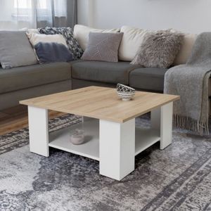 TABLE BASSE Table basse carrée blanche ELI - IDMARKET - Aspect bois - Meuble de salon