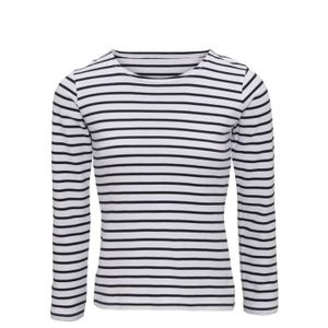 T-SHIRT T-shirt rayé marinière femme - manches longues - AQ071 - blanc et bleu marine